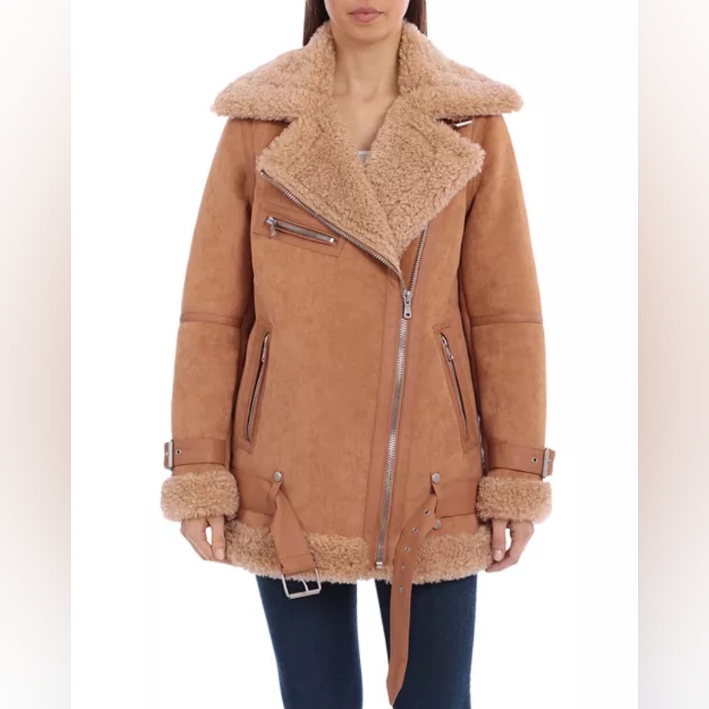 Avec Les Filles Oversized Faux Shearling Biker Jacket